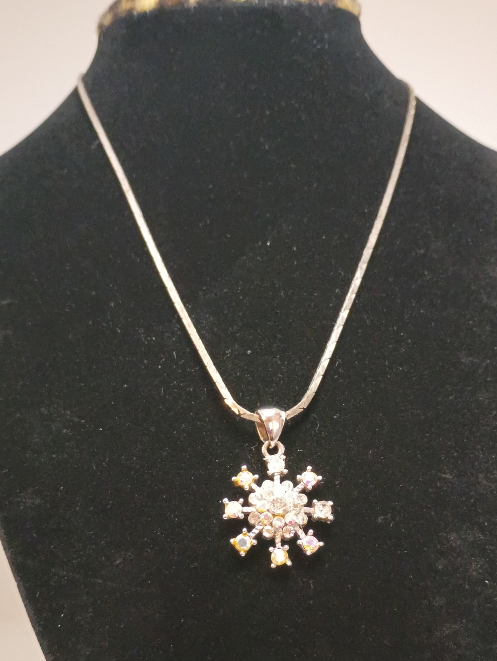 Silver Snowflake Pendant Necklace with Multicolor Accents